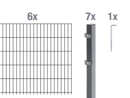 "Doppelstabmattenzaun Komplettset, anthrazit, Höhe 140 cm, Länge 12 m image"