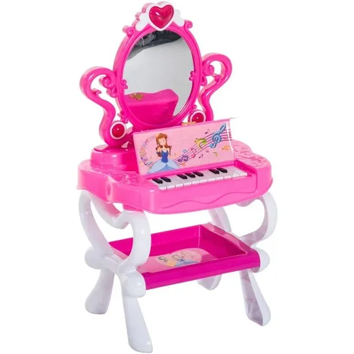 "Schminktisch Kinder Frisiertisch mit Stuhl Klavier Musik und Licht Pink image"