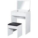 Kosmetiktisch mit Klappspiegel und Hocker weiß/schwarz