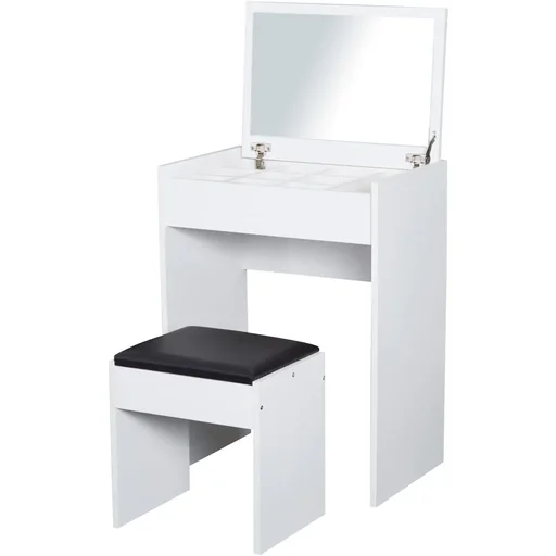 "Kosmetiktisch mit Klappspiegel und Hocker weiß/schwarz image"