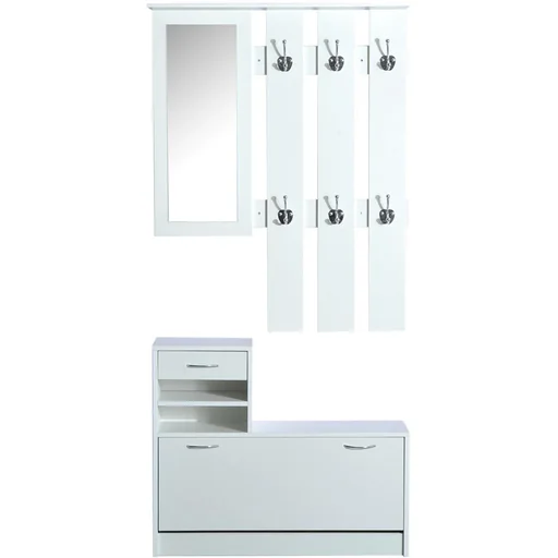 "Garderoben Set 2 tlg Schuhschrank Spiegel 3 in 1 Weiß image"