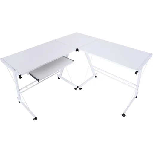 "Computertisch Schreibtisch flexible Arbeitsstation MDF Stahl Weiß 210 x 50 x 73,5 cm image"