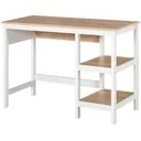 Schreibtisch mit 2 Ebenen Regal, Computertisch, Bürotisch, MDF, Natur+Weiß, 110 x 48 x 76,2 cm
