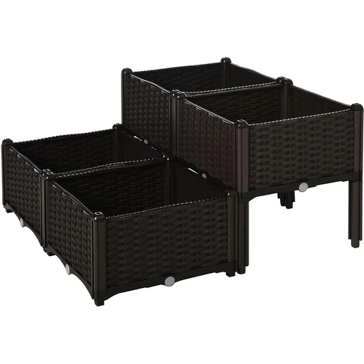 "4-teiliges Hochbeet in Rattan-Optik dunkelbraun image"