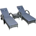 Sonnenliege Gartenliege Tisch 3er-Set Gartenmöbel Polyrattan + Metall Grau höhenverstellbar