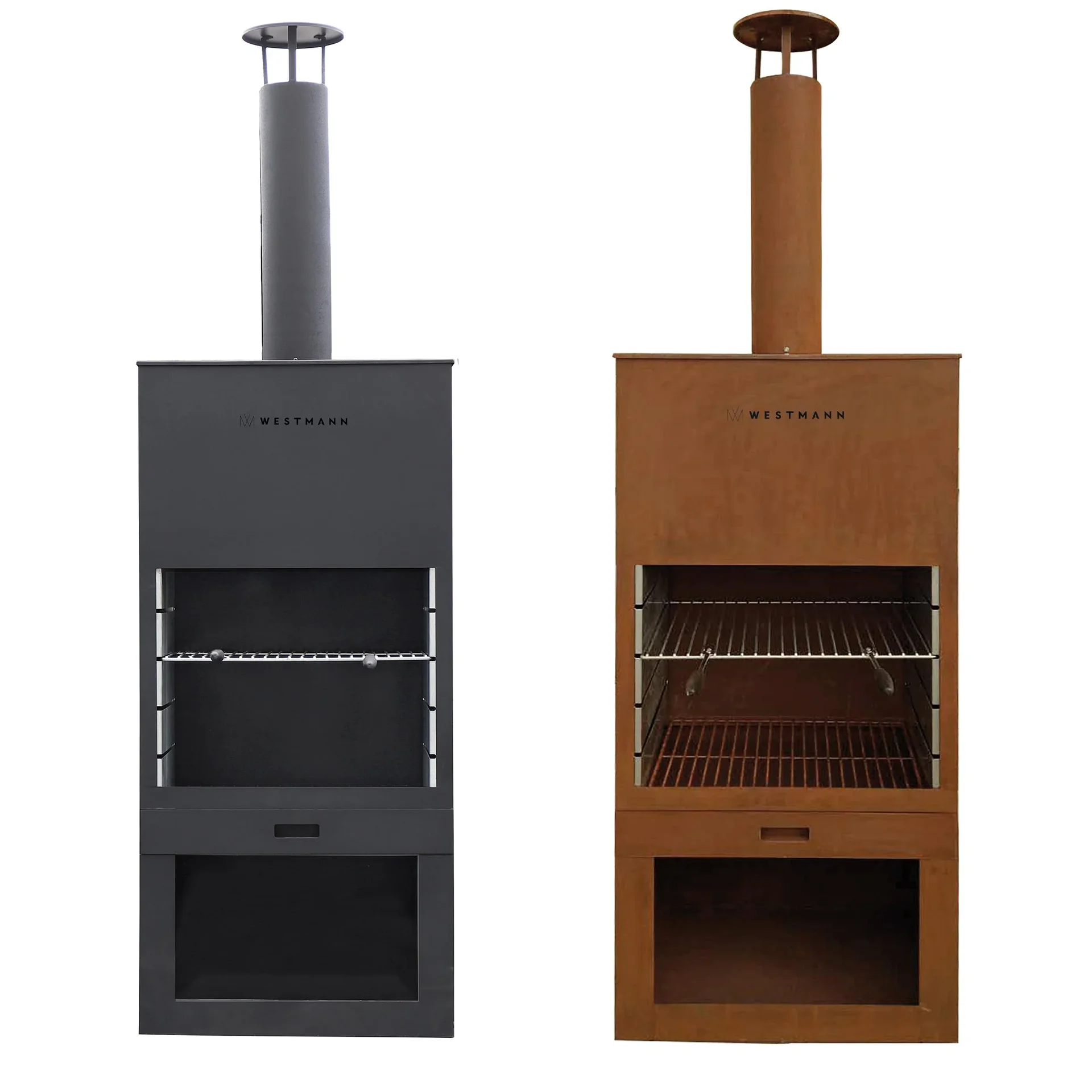 "Westmann Terrassenofen Gartenkamin, 70×41×229 cm, Rost – inkl. Grillrost und Holzfach image"