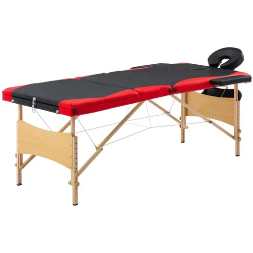 "Klappbarer Massagetisch 3 Zonen Holz schwarz und rot image"