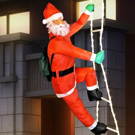 "Weihnachtsmann auf Leiter 90cm mit Beleuchtung image"
