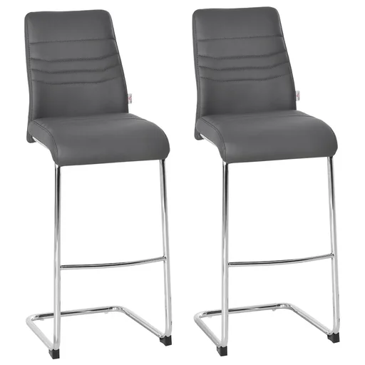 "2er-Set Barhocker Bistrostuhl Küchenhocker Metallhocker mit Rückenlehne Grau Kunstleder Stahl Schaumstoff 40x51x110 cm B image"