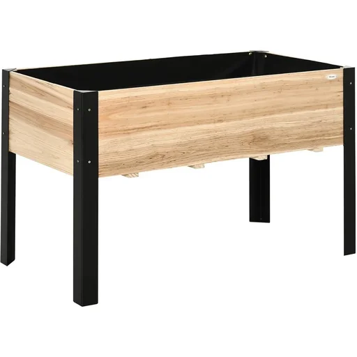 "Hochbeet Pflanzkasten Blumenkasten Blumentopf Kräuterbeet mit Vliesstoff Massivholz Stahl Natur+Schwarz 120 x 60 x 74 cm image"