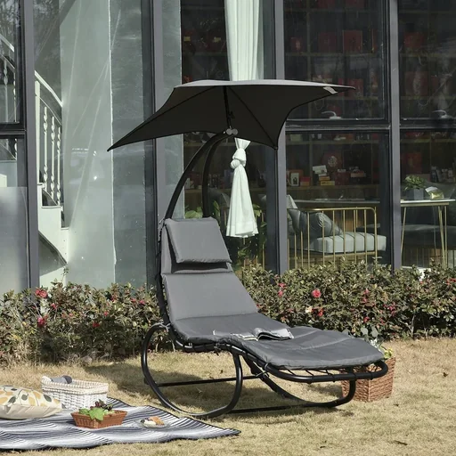 "Schaukelliege Schaukelstuhl Relaxliege mit Dach Garten Balkon Büro Dunkelgrau 185 x 100 x 190 cm image"