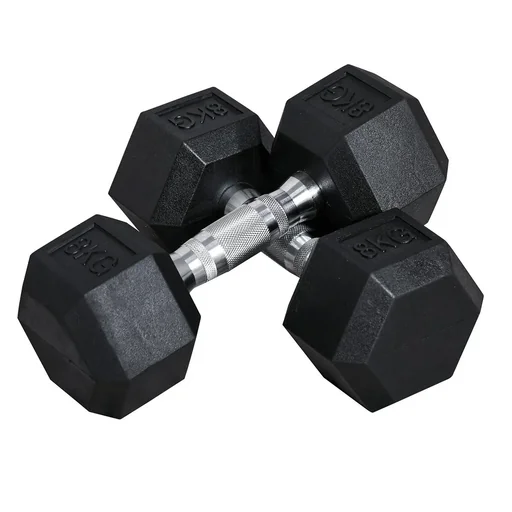 "2er-Set Gummi-Hantel Fitness Hantel Kurzhantel für Trainingsraum Büro sechseckige Form Metall Gummi schwarz 8 KG image"