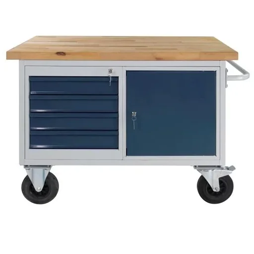 "Tischwagen Etagenwagen RAL7035/7016 - 4 Schubladen, 1 Tür, 1 Ablage, B1300xT600xH827mm image"