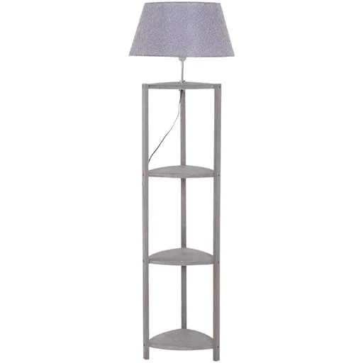 Stehlampe mit Lampenschirm, Holz und Leinen, grau