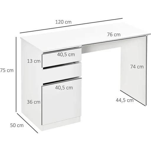 "Schreibtisch Computertisch mit 2 Schubladen Schrank Arbeitstisch Bürotisch große Tischplatte modern Weiß 120 x 50 x 75 c image"
