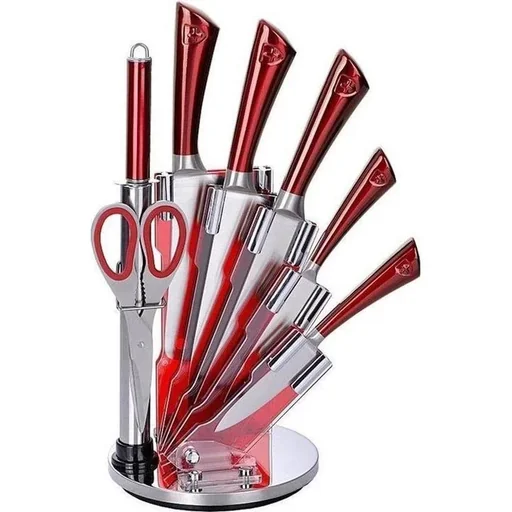 "8-teiliges Messerset -RVS- Rot - mit rotierendem Messerblock image"