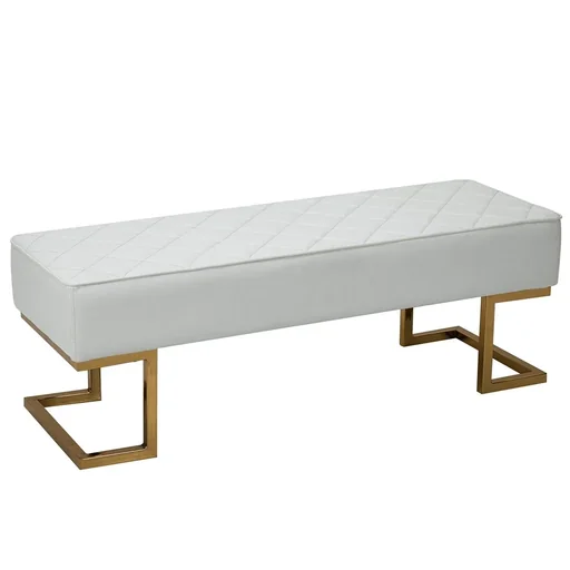 "Sitzbank für Schlafzimmer Truhenbank Bettbank Wohnzimmer Kunstleder Metall Weiß+Gold 120 x 43 x 42 cm image"
