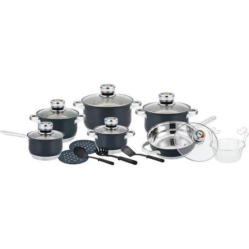 "Herenthal - Komplettes 18-teiliges Kochgeschirr-Set - Edelstahl - Schwarz image"