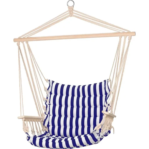 "Pro Garden Hängesessel - Hängematte - Schaukelstuhl - für 1 Person - Outdoor - Marineblau/Weiß - 50x45x100cm image"