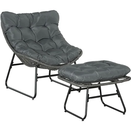 Rattan Relax Stuhl mit Hocker und Kissen