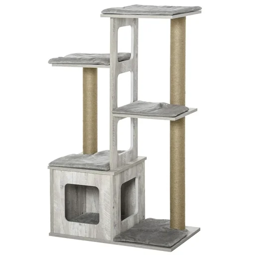 "Katzenbaum Kratzbaum Katzenmöbel mit Mehrstöckigem Katzen Aktivitätszentrum Jute Plüsch Grau 67 x 38,5 x 114 cm image"