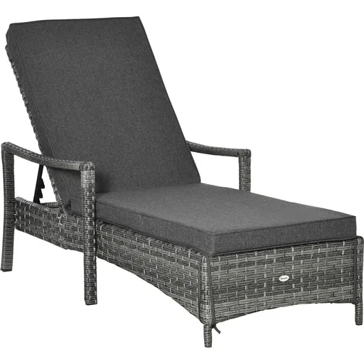 "Sonnenliege Polyrattan Gartenliege Rattanliege Gartenmöbel Liege mit Polsterauflage 4 Stufen verstellbar Grau 192 x 62,5 image"