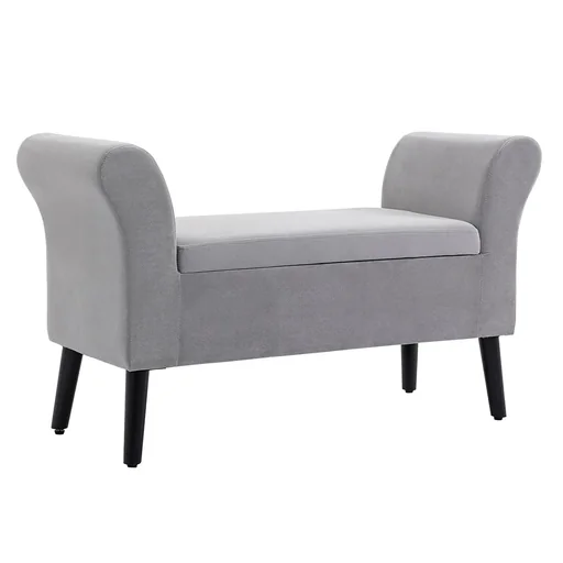 "Sitzbank Polsterbank mit Stauraum Polyester Gummiholz Hellgrau 111,5 x 41 x 65 cm image"