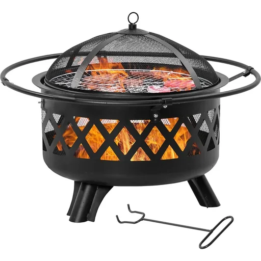 "Feuerschale 2-in-1 - mit Funkenschutz - inkl. Grillplatte - Ø82 cm - Schwarz image"