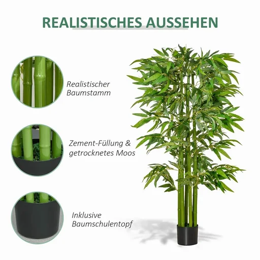 "künstliche Pflanzen groß 160 cm Bambus Kunstpflanze Zimmerpflanze Büropflanze Kunststofftopf für drinnen und draußen image"