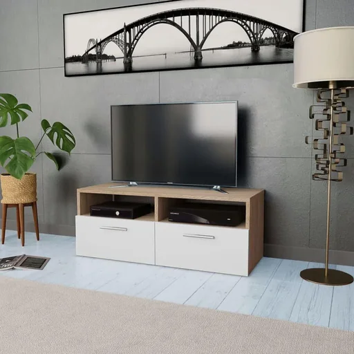"TV-Schrank 95x35x36 cm Spanplatte eichefarben und weiß image"