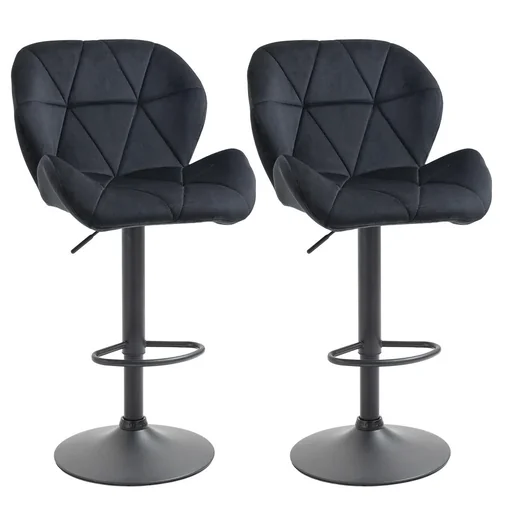 "2er-Set Barhocker drehbare Barstühle mit Lehne Samt Touch höhenverstellbar armloser Schaumstoff Schwarz 51,5x 57,5 x 93- image"