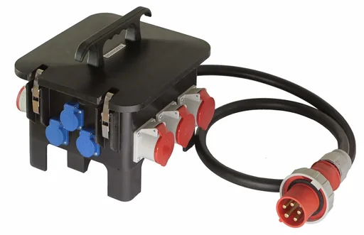 "Baustellenstromverteiler M6 Anschluss CEE 400V, 63A, 3 Steckdosen 230V, 3+3 CEE-Steckdosen 400V image"