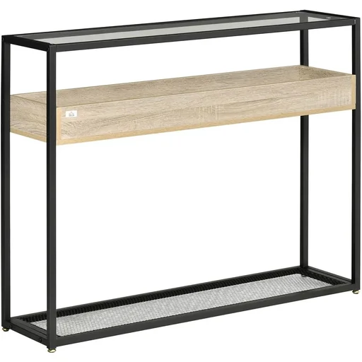 "Standregal Sideboard mit Glasoberfläche offenen Fächern Beistellschrank Bücherregal Küchenregal industrieller Stil für W image"
