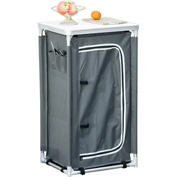 2in1Campingtisch mit Arbeitsplatte und Fächern grau