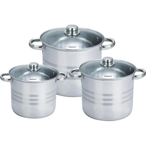 "Topf- und Pfannenset 6-teilig - mit Glasdeckeln - 8.8L, 10.6L und 12.6L - Edelstahl image"