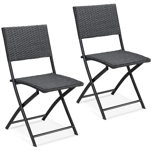 "Klappstuhl Polyrattan 2 Stück - schwarz - max 120 kg - 43x49x81 cm image"