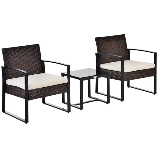 "Polyrattan Sitzgruppe Gartenset 3 tlg. Gartenmöbel mit Kissen Garten Braun image"