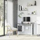 Computertisch Winkelschreibtisch mit Schubladen Schreibtisch Bürotisch Anti-Rutsch Metall MDF Schwarznuss+Silber 100 x 5