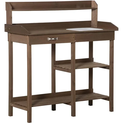 "Pflanztisch mit Wanne Holz Braun 117 x 45 x 121 cm image"