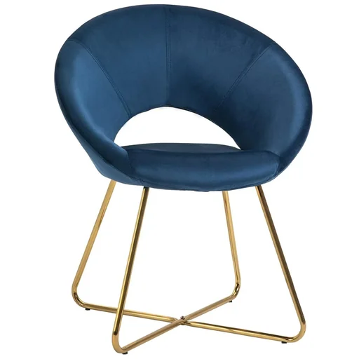 "Esszimmerstuhl Wohnzimmerstuhl Bürostuhl Polsterstuhl Sessel modern Mitte des 20 Jhrd. Samt Stahl Blau+Gold 68 x 54 x 84 image"