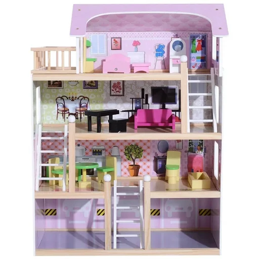"Puppenhaus 4 Etagen mit Möbeln Holz L60 x W30 x H80cm image"
