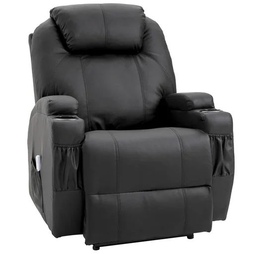 "Massagesessel Relaxsessel Fernsehsessel Massagefunktion Liegefunktion Kunstleder Holz Metall Schaumstoff Schwarz image"