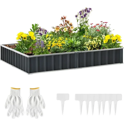 "Hochbeet aus Stahl DIY Gartenbeet mit T-Form-Pflanzenschilder Handschuhe Pflanzenbeet Kräuterbeet Blumentreppe für Balko image"