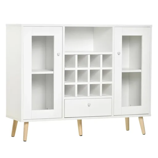 "Küchenschrank Sideboard küchenmöbel mit Glastüren Schublade und 12-Flaschen Weinregal für Wohnzimmer und Küche Spanplat image"