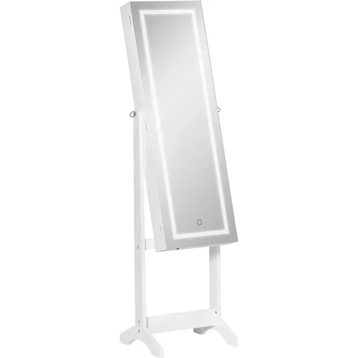 "Schmuckschrank mit LED Spiegelschrank Schmuckregal Schmuckorganizer Standspiegel mit 4 Ablagen 46 x 36,5 x 151,5 cm image"