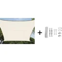 Schattentuch / Sonnensegel inklusive Perel-Befestigungskit - Rechteck - 4 x 3m - Creme