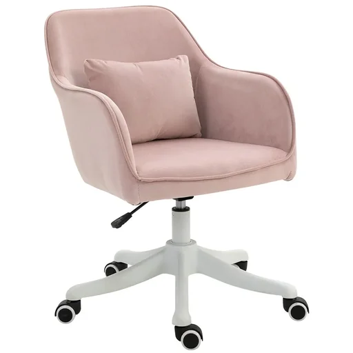 "Massage Bürostuhl mit Vibrationsfunktion Lendenkissen Armlehnen höhenverstellbar Samt Rosa 55 x 65 x 79-89 cm image"