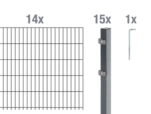 "Doppelstabmattenzaun Komplettset, anthrazit, Höhe 100 cm, Länge 28 m image"