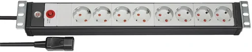 "Steckdosenleiste Premium-Line 8-fach, 19" Format ideal für Serverschränke, mit Kaltgerätstecker, schwarz/grau image"