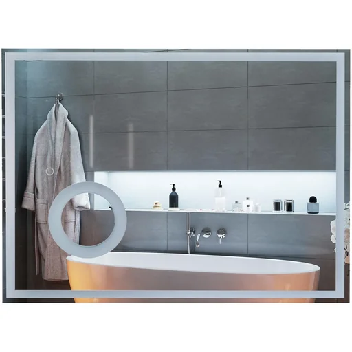 "LED Badspiegel Badezimmerspiegel Wandspiegel Touchschalter Vergrößung Alurahmen Silber 80 x 3 x 60 cm image"